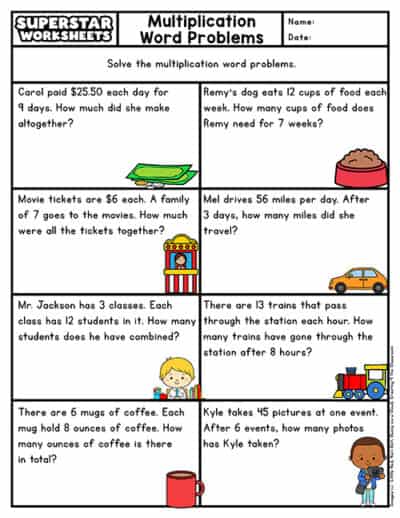 Multiplication Word Problems - Superstar Worksheets