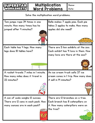 Multiplication Word Problems - Superstar Worksheets