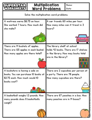 Multiplication Word Problems - Superstar Worksheets