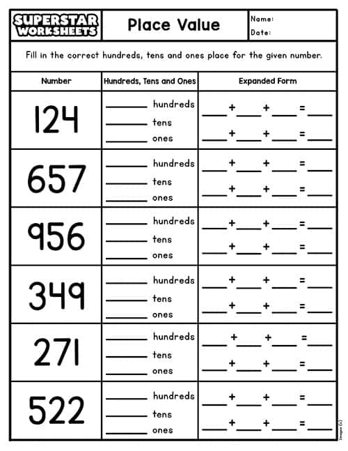 Place Value Worksheet Hundreds
