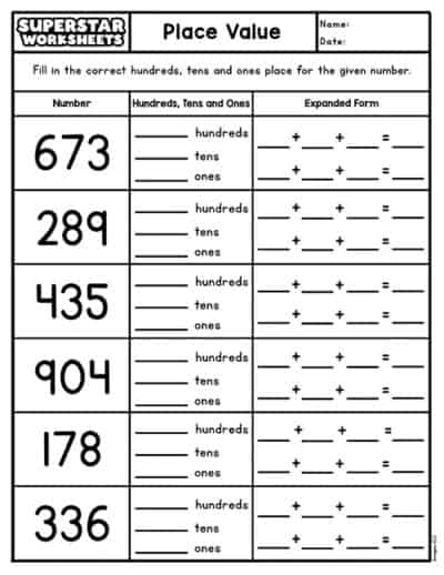 Place Value Worksheets - Superstar Worksheets