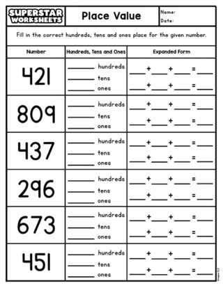 Place Value Worksheets - Superstar Worksheets