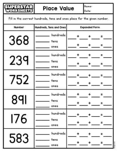 Place Value Worksheets Superstar Worksheets 3187