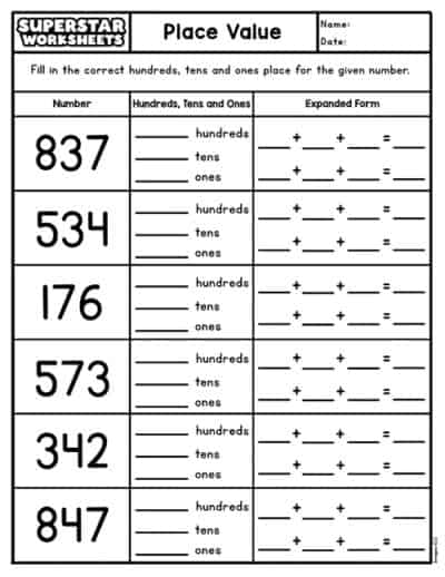 Place Value Worksheets - Superstar Worksheets