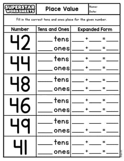 Place Value Worksheets - Superstar Worksheets