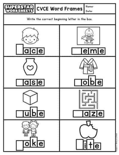 CVCE Words Worksheets - Superstar Worksheets