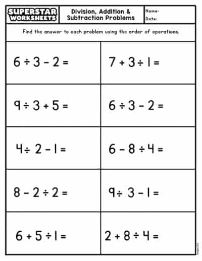 Order of Operations Worksheets - Superstar Worksheets