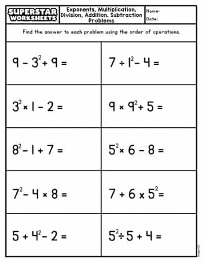 Order Of Operations Worksheets - Superstar Worksheets