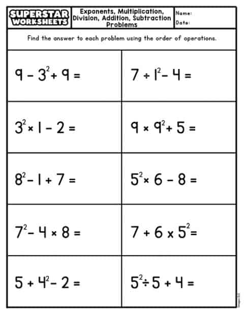 Order of Operations Worksheets - Superstar Worksheets