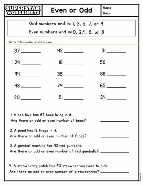 Odd and Even Number Worksheets - Superstar Worksheets