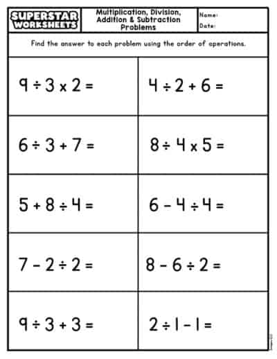 Order of Operations Worksheets - Superstar Worksheets