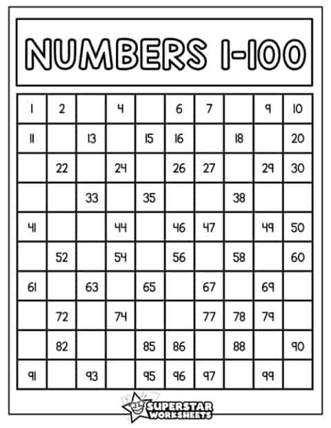 Number Charts - Superstar Worksheets