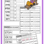 Graphic showing adorable roller coaster and Ferris wheel with examples of place value worksheets.