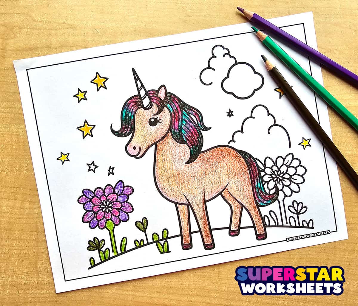 Unicorn Coloring Pages - Superstar Worksheets