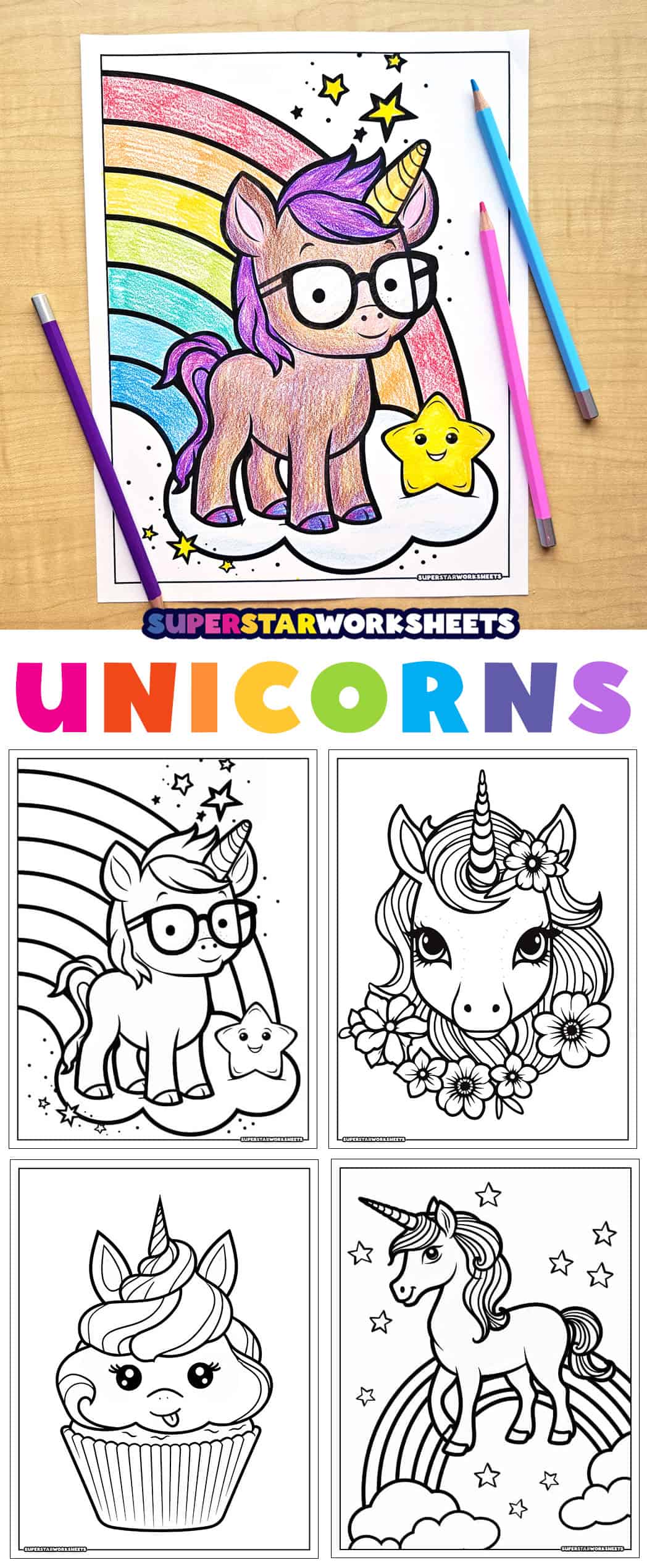 Unicorn Coloring Pages (Free Printables) - Superstar Worksheets