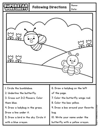 Following Directions Worksheets - Superstar Worksheets