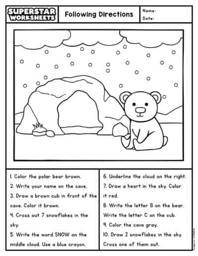 following directions worksheet special education