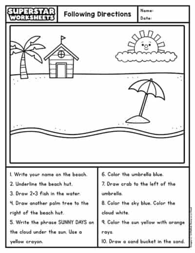 Following Directions Worksheets - Superstar Worksheets