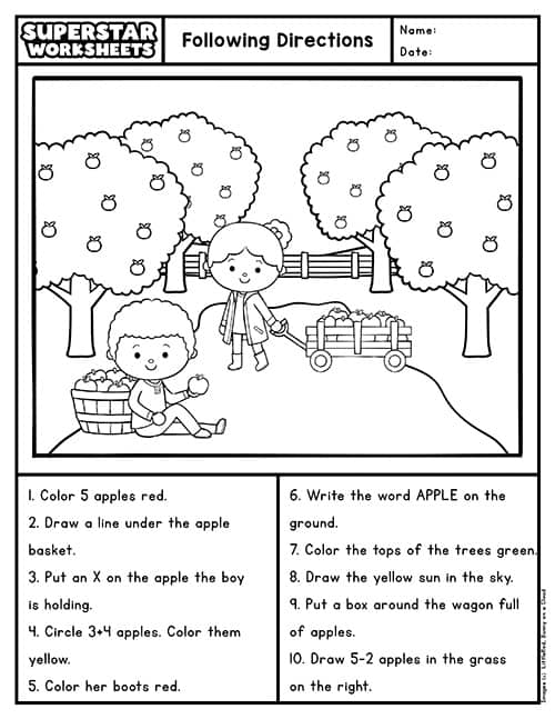 Following Directions Worksheet
