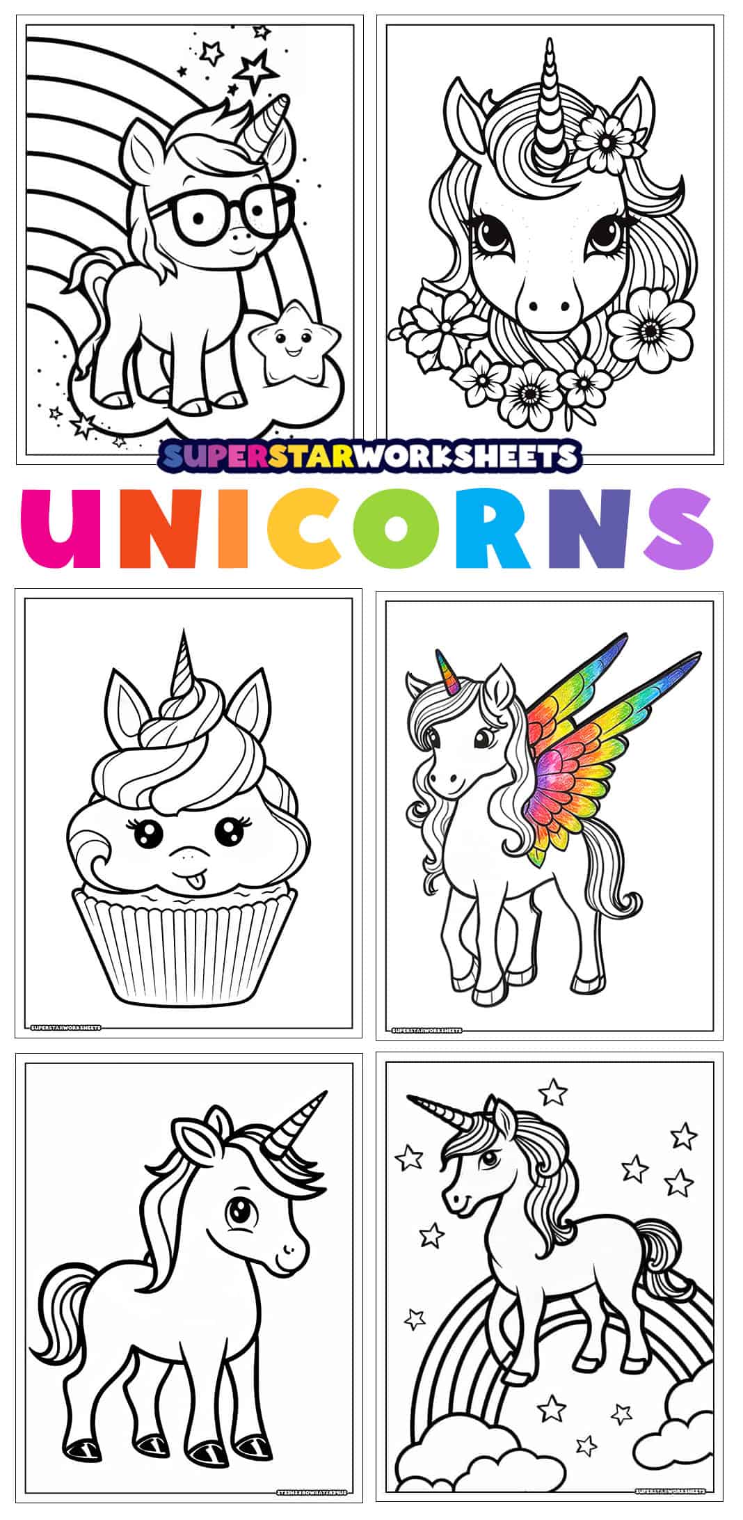 Unicorn Coloring Pages (Free Printables) - Superstar Worksheets