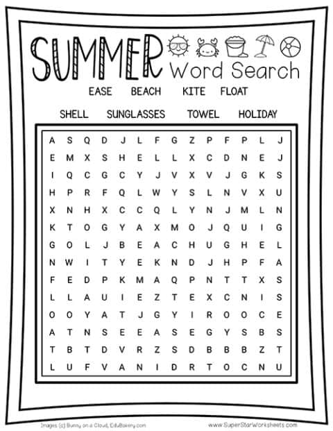 Summer Word Search - Superstar Worksheets