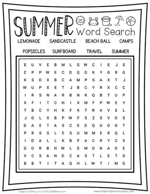 Summer Word Search - Superstar Worksheets