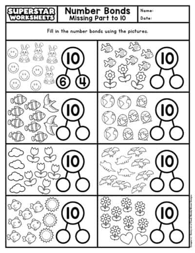 Number Bonds Worksheets - Superstar Worksheets