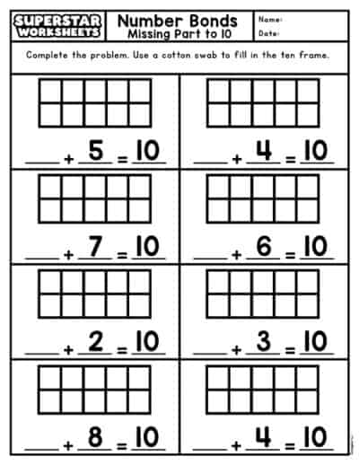 Number Bonds Worksheets - Superstar Worksheets