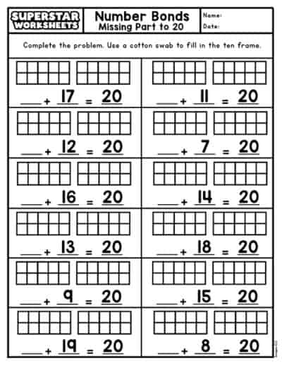 Number Bonds Worksheets - Superstar Worksheets