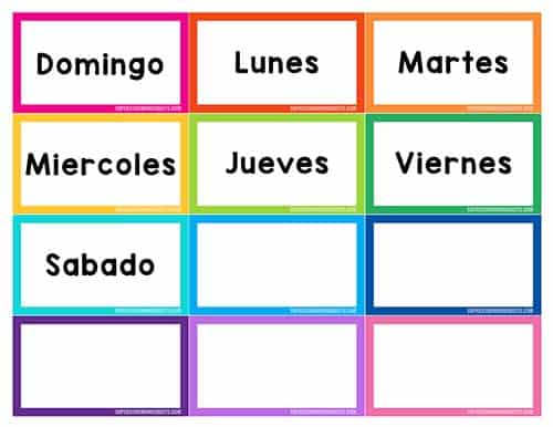 Days of the Week - Flashcards in Spanish and English