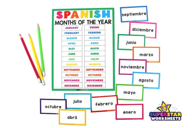 SPANISH Months of the Year Worksheets - Superstar Worksheets