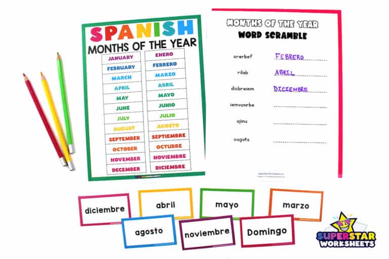 SPANISH Months of the Year Worksheets - Superstar Worksheets