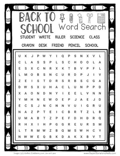 Back to School Word Search - Superstar Worksheets