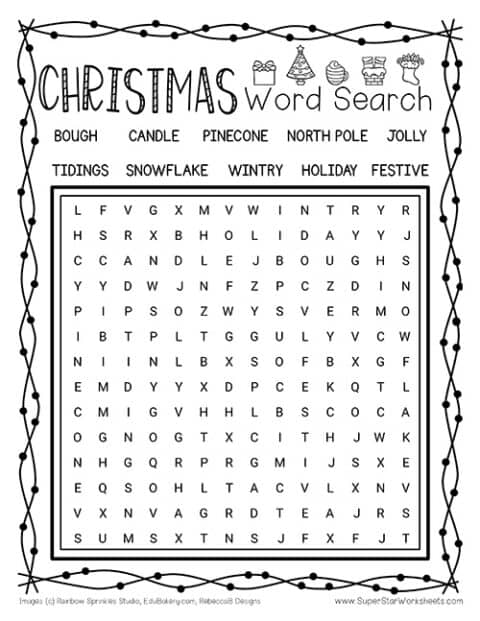 Christmas Word Search - Superstar Worksheets