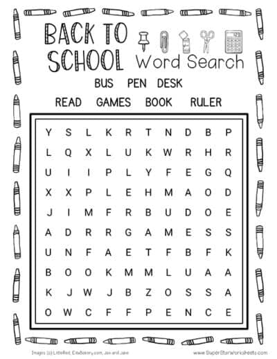 Back to School Word Search - Superstar Worksheets