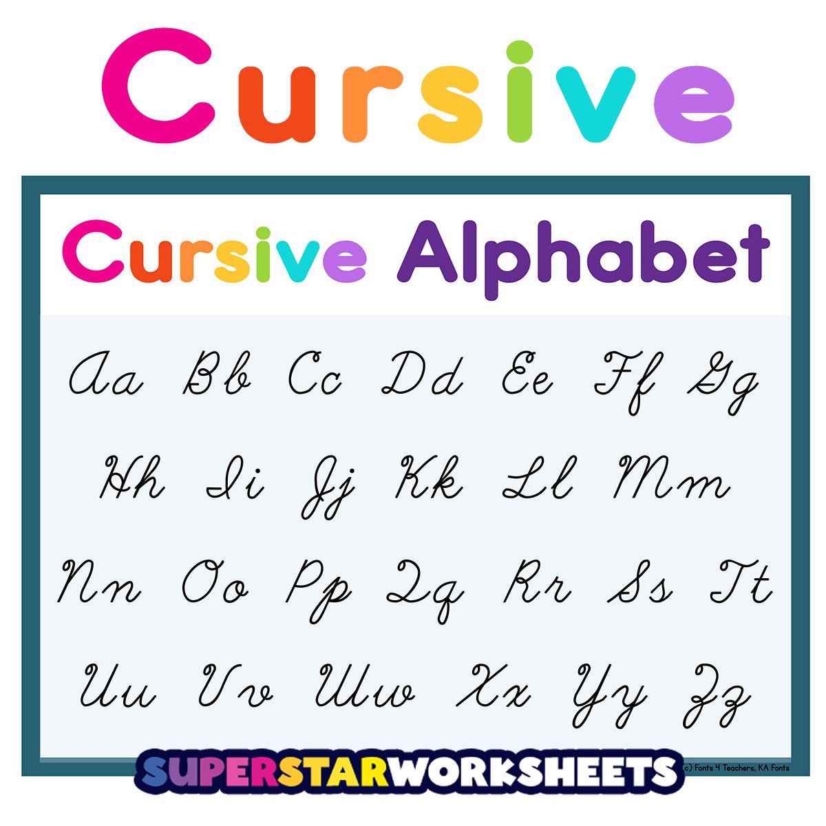 Cursive Letters A-Z uppercase and lowercase for cursive handwriting instruction