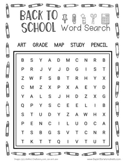 Back to School Word Search - Superstar Worksheets