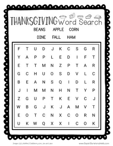 Thanksgiving Word Search - Superstar Worksheets