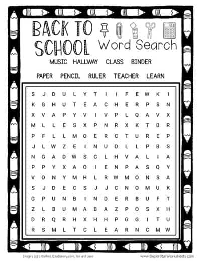 Back to School Word Search - Superstar Worksheets