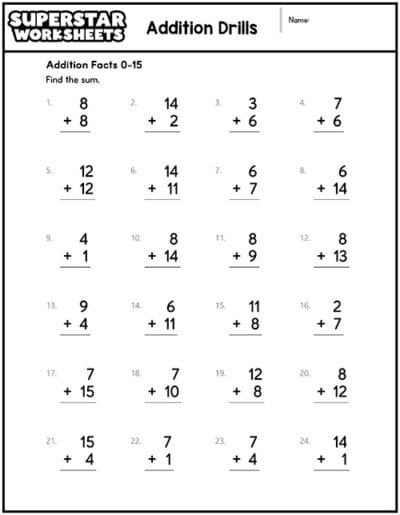 Addition Drills Superstar Worksheets