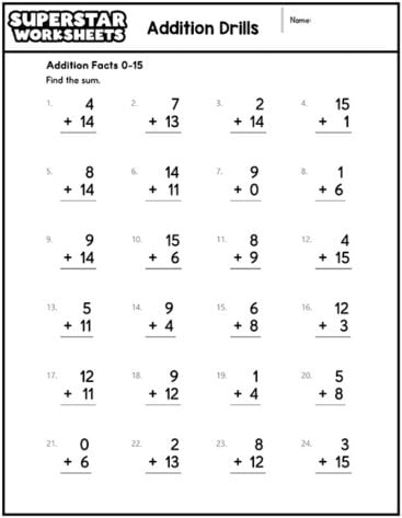 Addition Worksheets - Superstar Worksheets