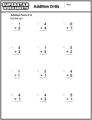 Addition Drills - Superstar Worksheets