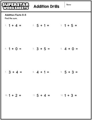 Addition Drills - Superstar Worksheets