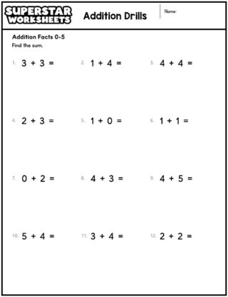 Addition Drills - Superstar Worksheets