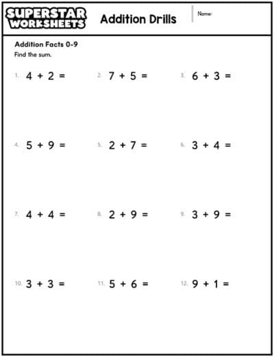 Addition Drills - Superstar Worksheets