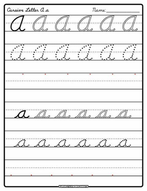 Cursive A - Superstar Worksheets