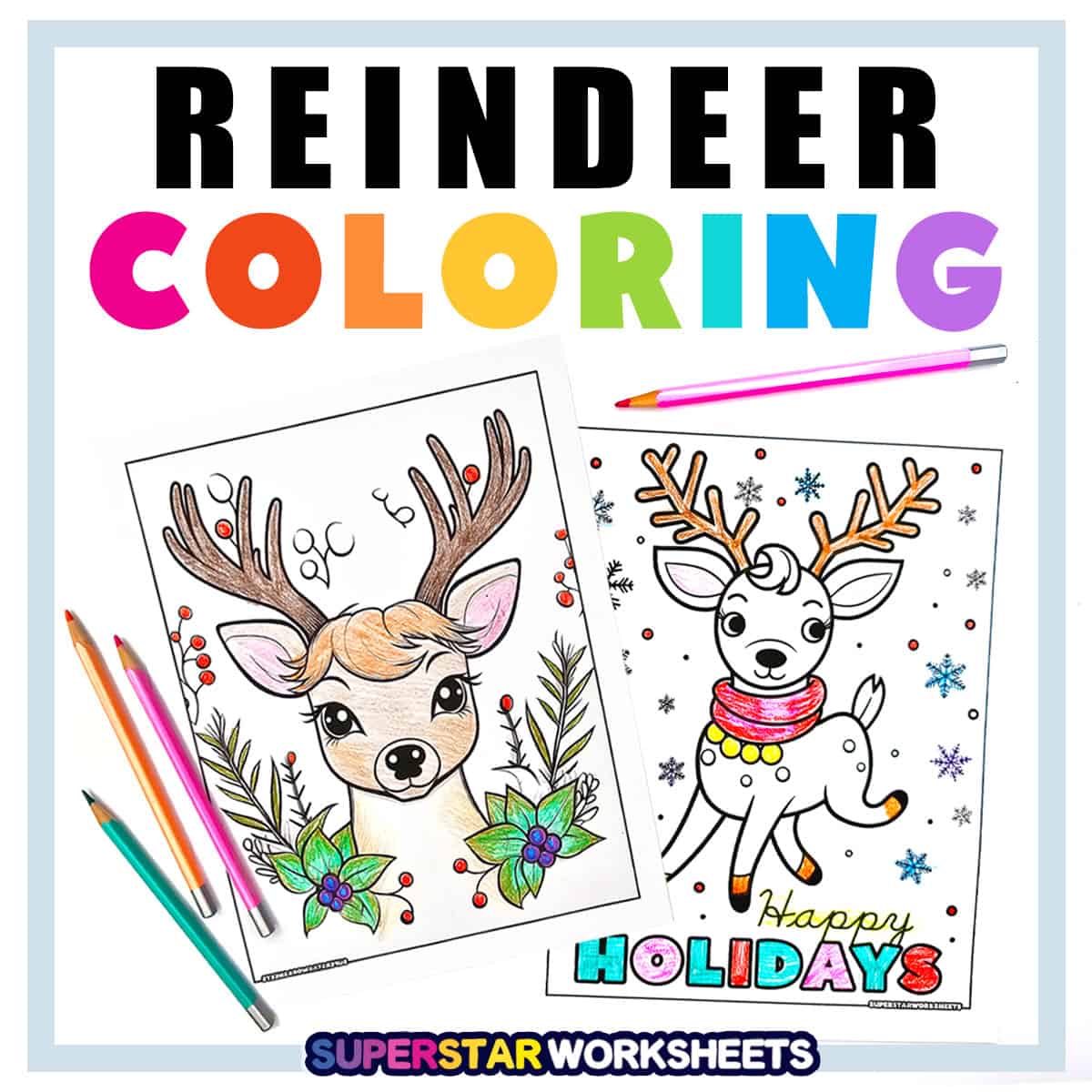 christmas santa and reindeer coloring pages
