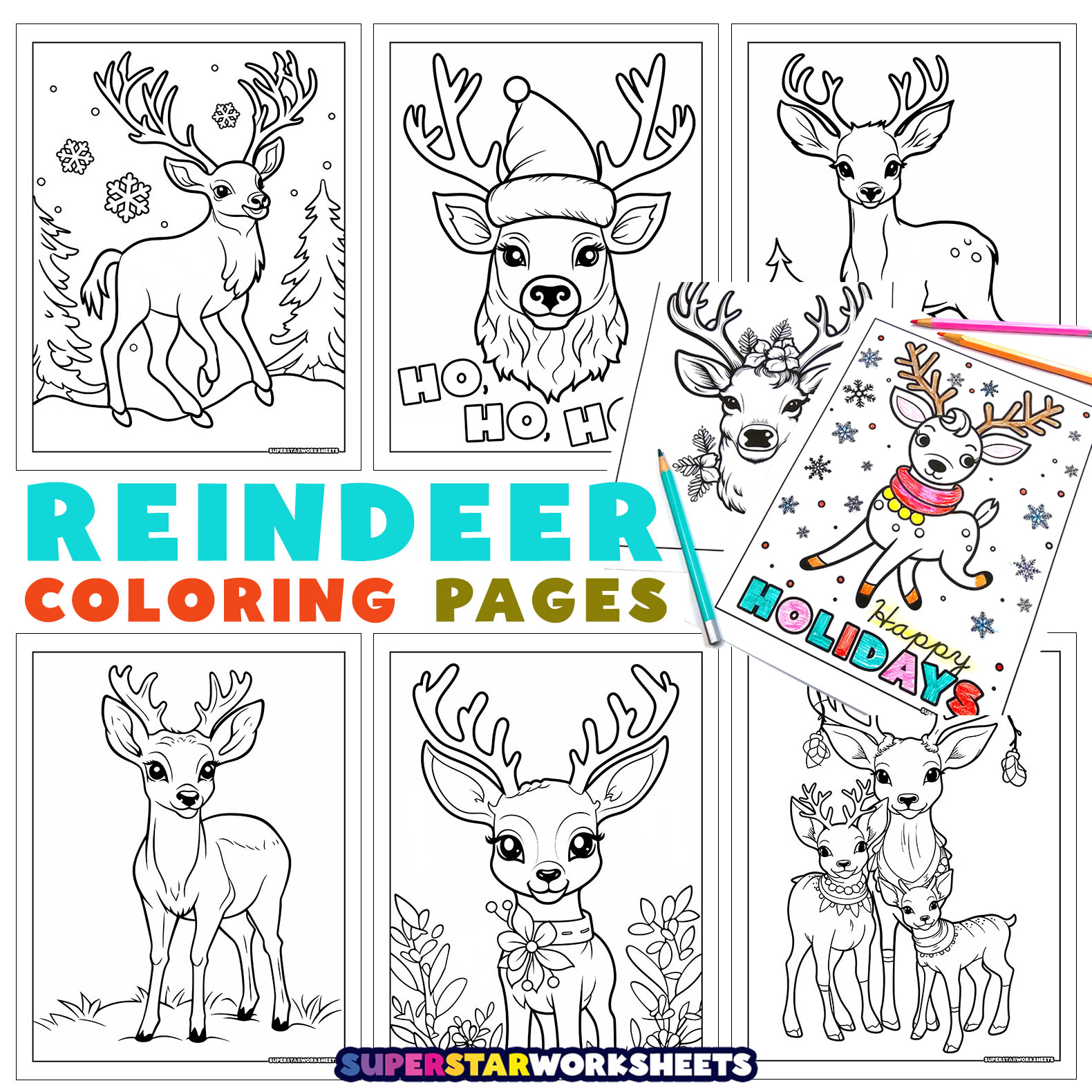 Reindeer Coloring Pages - Superstar Worksheets