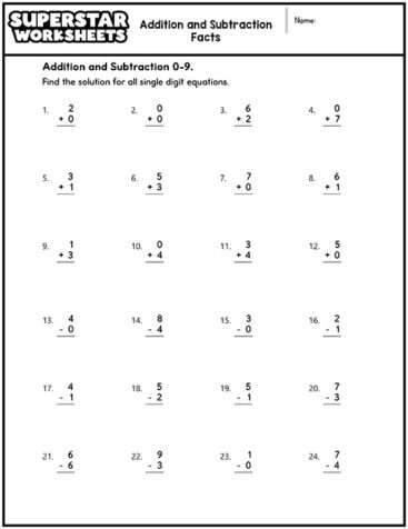 Addition and Subtraction Worksheets - Superstar Worksheets