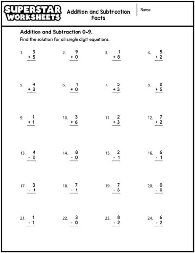 Addition and Subtraction Worksheets - Superstar Worksheets